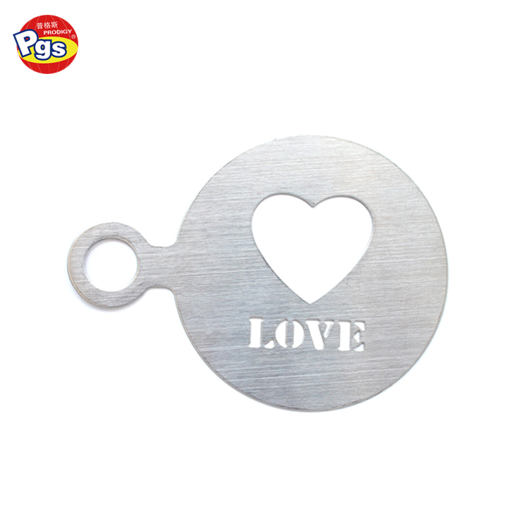 80mm round heart and love shape stainless steel coffee stencil