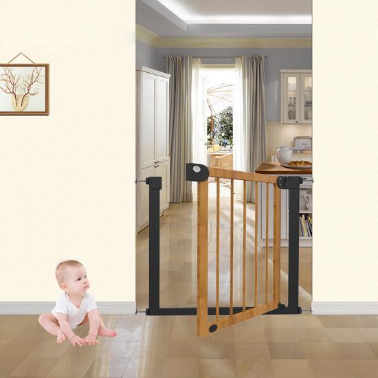 Auto Close No Drilling Stair Barrier Wooden Baby Gate